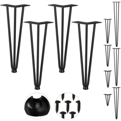 Hairpin Legs, Set da 4, 3 Aste, Metallo, Gamba Tavolo a Forcella, Sgabello Tavolo e Armadio, Alte 36 cm , Nero - RELAXDAYS características