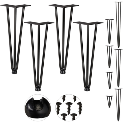 Hairpin Legs, Set da 4, 3 Aste, Metallo, Gamba Tavolo a Forcella, Sgabello Tavolo e Armadio, Alte 36 cm , Nero - RELAXDAYS