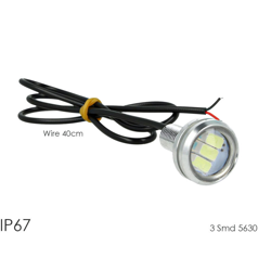 Power Led A Bottone Modello Slim 12V 3W Con 3 Smd 5630 IP67 6000K Eagle Eye Led Luci Diurne Carcassa Argento - CARALL en oferta