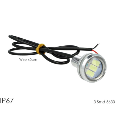 Power Led A Bottone Modello Slim 12V 3W Con 3 Smd 5630 IP67 6000K Eagle Eye Led Luci Diurne Carcassa Argento - CARALL