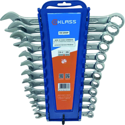 KLASS - SERIE 12 CHIAVI COMBINATE CROMATE CR-V DALLA 6 ALLA 22 MM DIN 3113 testa lucida características