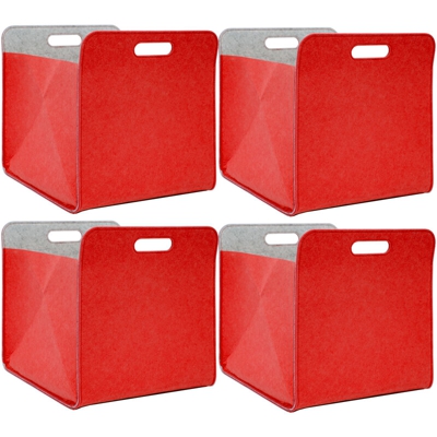Set 4 Scatole di Feltro 33x33x38 cm Cesto Borsa per Scaffali Ikea Kallax Rosso - DUNEDESIGN