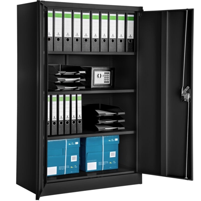 Armadio portadocumenti a 4 scomparti - cassettiera portadocumenti, armadio 2 ante, armadio ripostiglio - nero - TECTAKE