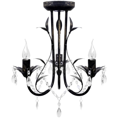 Lampadario Art Nouveau Nero Metallo Perline Cristallo e Lampadine E14 - ASUPERMALL
