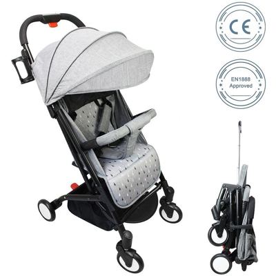 Baby Stroller, Child Pushchair, Grigio, with cup holder, carry bag and rain cover, Materiale: Poliestere - LEOGREEN
