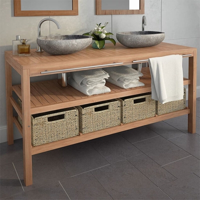 Mobile per Lavabo con 4 Cesti in Massello di Teak 132x45x75 cm - ASUPERMALL