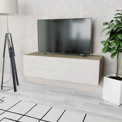 Asupermall - Mobile TV in Truciolato 120x40x34 cm Bianco Lucido e Rovere