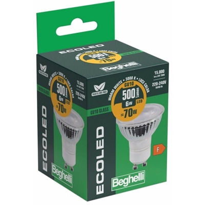 Lampada Spot Gu10 Glass Ecoled 30° Beghelli 56172 6W 30 3000K