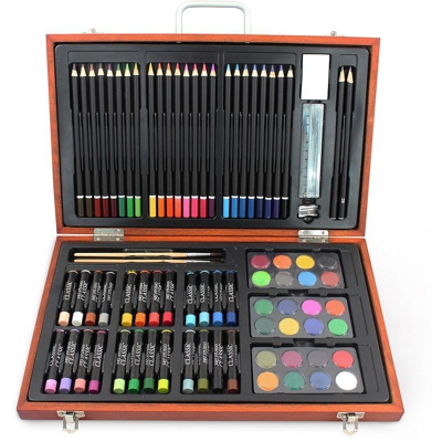 Kit per il disegno artistico, Cassetta degli attrezzi per artisti, con Custodia in Legno, 79 Pezzi, Materiale: Legna, Metallo - LEOGREEN