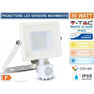 PRO VT-30-S faro led 30W ultra slim bianco con sensore PIR bianco naturale 4000K IP65 - SKU 458 - V-tac