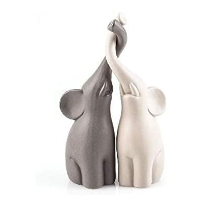 Coppia di statuette in ceramica a forma di elefantini, altezza 25,5 cm, Grigio - Pajoma