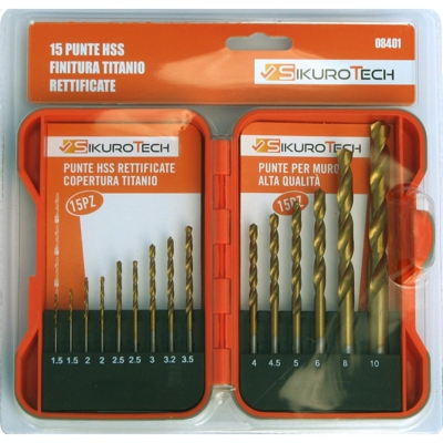 Set 15 punte x trapano titanio Sikurotech 08401