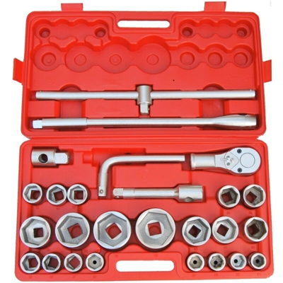Kit Bussole/Boccole esagonali 26 pezzi 3/4" - 1" cromo vanadio con chiave a cricchetto e barra a T portabussole - Mod. Jumbo - GRECOSHOP