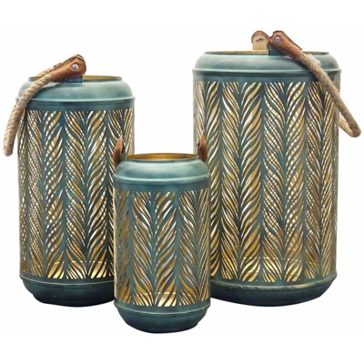 Set Di 3 Lanterne In Metallo Stile Orientale Di Design Moderno Portacandela Da Appendere , G.Ø42 X 25/M.Ø38 X 20/P.Ø27 X 15 - MILANI HOME