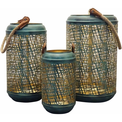 Milani Home - Set di 3 lanterne in metallo stile orientale di design moderno portacandela da appendere , G.Ø42 x 25/M.Ø38 x 20/P.Ø27 x 15