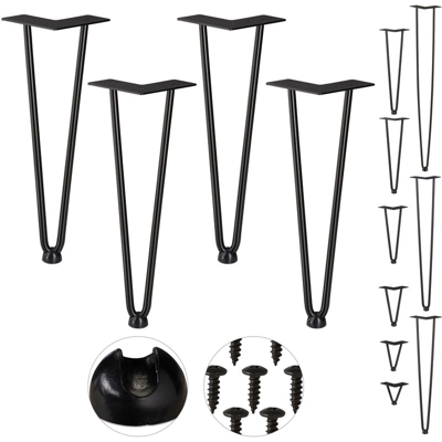 Gambe da Tavolo, Set da 4, 2 Aste, Metallo, Piedi Mobili a Forcella per Sgabello Tavolo Armadio H: 36 cm, Nero - RELAXDAYS