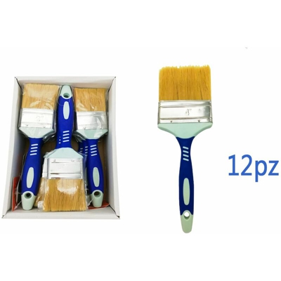 BES - Confezione da 12pz pennelli per pittura 4' manico in gomma setole sintetiche