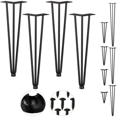 Hairpin Legs, Set da 4, 3 Aste, Metallo, Gamba Tavolo a Forcella, Sgabello Tavolo e Armadio, Alte 45 cm , Nero - RELAXDAYS