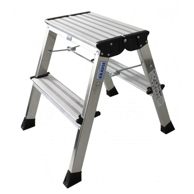 130037 - Poggiapiedi pieghevole (alluminio, 2 gradini per lato, chiusura automatica di sicurezza) - Krause