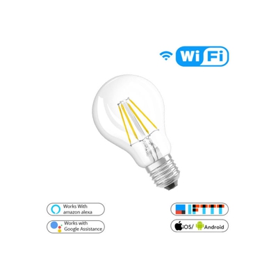 Lampadina Led Smart Tuya a filamento A60 E27 7W WiFi Bianco Caldo 2700K Dimmerabile - HOMCLOUD