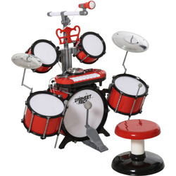 Set Batteria Giocattolo con Molti Effetti Sonori e Microfono per Bambini Rosso - Homcom en oferta