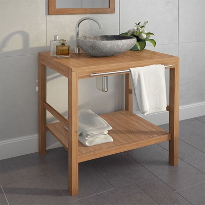 Mobile Bagno in Massello di Teak con Lavabo in Pietra di Fiume - ASUPERMALL