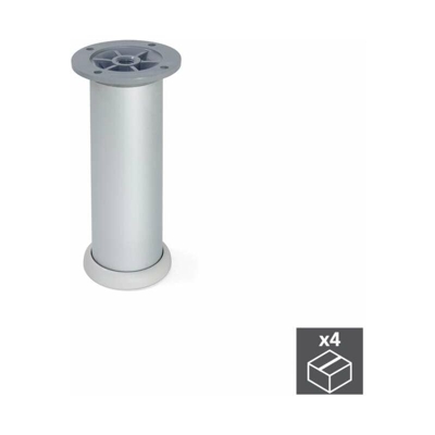 Emuca 2034363 Set di 4 Piedini Regolabili per Mobile/Armadio/Divano Diametro 40X140mm in Alluminio Satinato