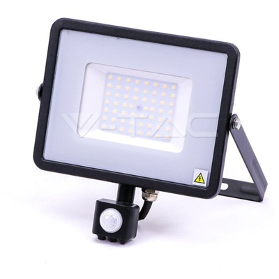 V-TAC PRO VT-50-S faro led 50W ultra slim nero con sensore PIR bianco freddo 6400K IP65 - SKU 471