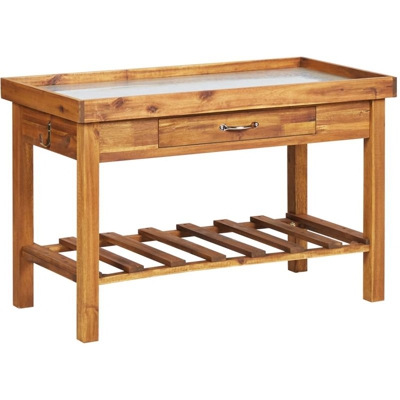 Banco da Lavoro per Giardino Piano in Zinco e Massello d'Acacia - ASUPERMALL