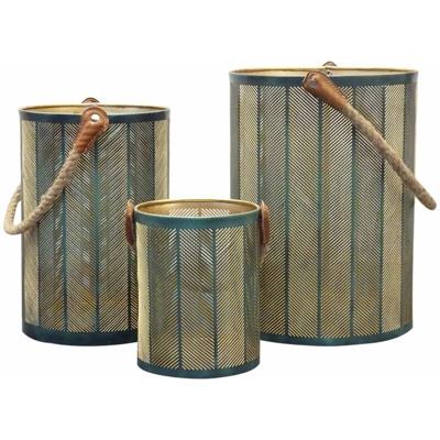 Set Di 3 Lanterne In Metallo Stile Orientale Di Design Moderno Portacandela Da Appendere , G.Ø35 X 25/M.Ø30 X 20/P.Ø20 X 15 - MILANI HOME