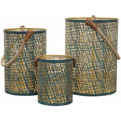 Set Di 3 Lanterne In Metallo Stile Orientale Di Design Moderno Portacandela Da Appendere , G.Ø35 X 25/M.Ø30 X 20/P.Ø20 X 15 - MILANI HOME precio