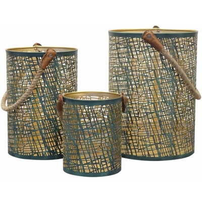 Set Di 3 Lanterne In Metallo Stile Orientale Di Design Moderno Portacandela Da Appendere , G.Ø35 X 25/M.Ø30 X 20/P.Ø20 X 15 - MILANI HOME
