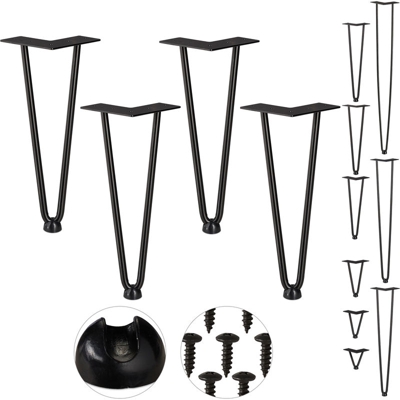 Gambe da Tavolo, Set da 4, 2 Aste, Metallo, Piedi Mobili a Forcella per Sgabello Tavolo Armadio H: 30 cm, Nero - RELAXDAYS