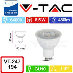 lampada led smd chip samsung 110° 220-240 volt 6,50 watt A+ CE GU10 bianco freddo no tec 631594 - V-TAC precio