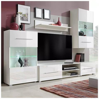 Unità Mobile Vetrina Tv A Parete 5 Pz Illuminazione Led Bianco