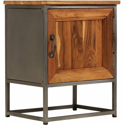 Comodino in Teak Recuperato e Acciaio 40x30x50cm - ASUPERMALL