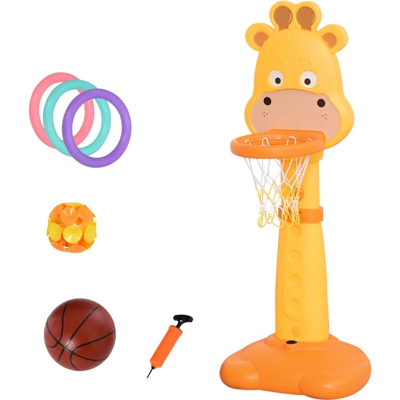 Homcom Centro Attività per Bambini a Forma di Giraffa con Canestro e Accessori Arancione