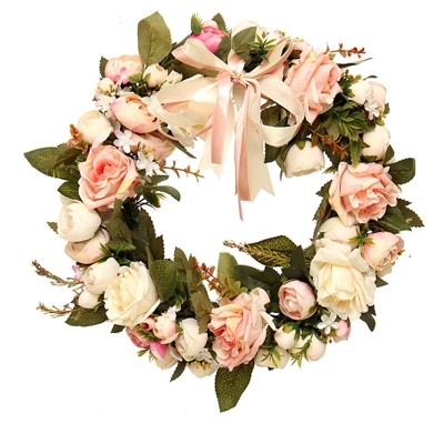 Ghirlanda di fiori rosa artificiali 14 '' appesa alla casa delle nozze - INSMA