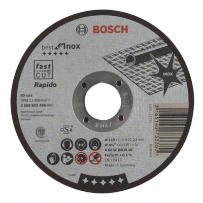 Bosch Accessories 2608603486 2608603486 Disco di taglio dritto 115 mm 22.23 mm 1 pz.