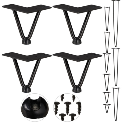 Relaxdays - Gambe da Tavolo, Set da 4, 2 Aste, Metallo, Piedi Mobili a Forcella per Sgabello Tavolo Armadio H: 10 cm, Nero
