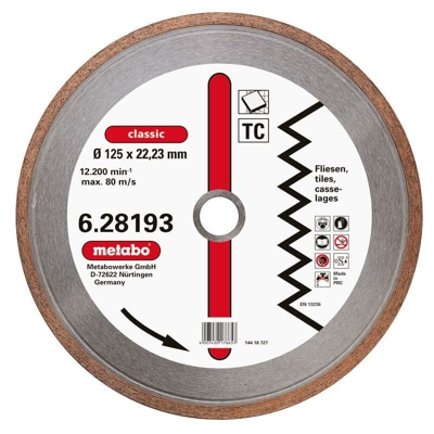 Disco diamantato per troncare, 125x1,7x22,23mm, 'classic', 'TC', piastrelle - 628193000 - Metabo