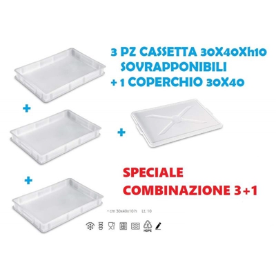 Offerta 3 Cassette Portaimpasto 1 Coperchio 30X40X10 Contenitore Impasto Pizza - OPIROS