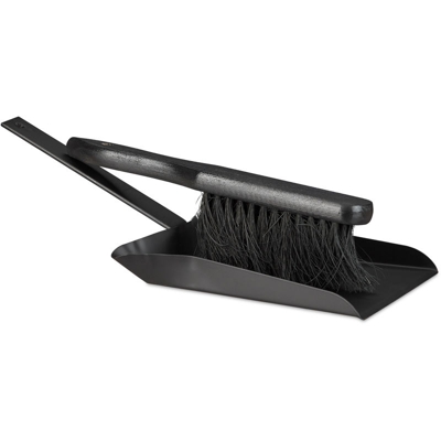 10022310 Kit Paletta e Scopetta, 37 cm, Set Accessori Pulizia Casa con Foro, per Interni ed Esterni, Nero - RELAXDAYS