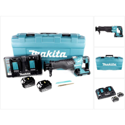 Makita DJR 360 PFK Seghetto diritto 18Vx2 ( 36V ) a batteria in valigetta + 2x Batterie BL 1830 3,0 Ah + Caricabatterie doppio DC 18 RD en oferta