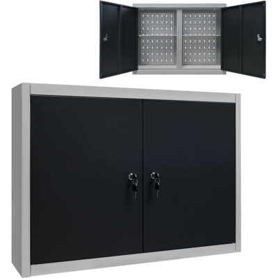 Armadio a Parete Stile Industriale in Metallo Grigio Nero - ASUPERMALL