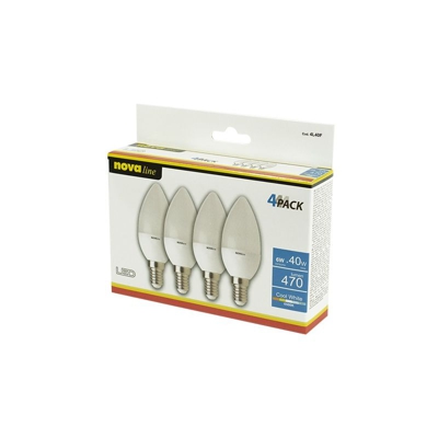 Nova Line - Confezione da 4 Pz di Lampadina Led C37 E14 6W Bianco Freddo 6500K