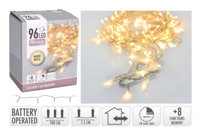 96 Microled Lineari Luci Bianco Caldo A Batteria Natale Decorazioni - PERAGASHOP