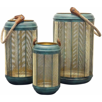 Set Di 3 Lanterne In Metallo Stile Orientale Di Design Moderno Portacandela Da Appendere , G.Ø42 X 25/M.Ø38 X 20/P.Ø27 X 15 - MILANI HOME
