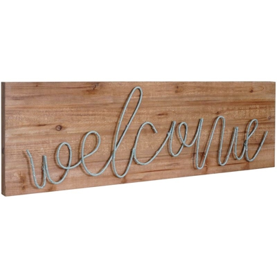 Targa cartello decorativo in legno con scritta LED 3x88x28cm Welcome - MENDLER