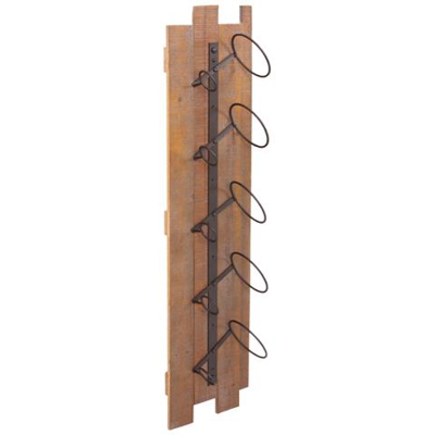 Portabottiglie Pensile Hwc-b99 Legno Metallo 14x23x96cm Per 5 Bottiglie